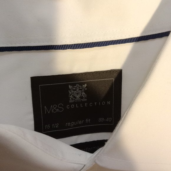 M&S Collection Mens Regular Fit Pure Cotton Solid Dress Shirt in White Size 15.5 - Picture 4 of 4